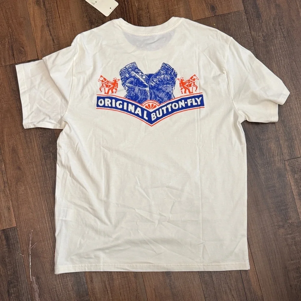 Levi's Cream Short-Sleeve Graphic Logo Tee with Blue Accent